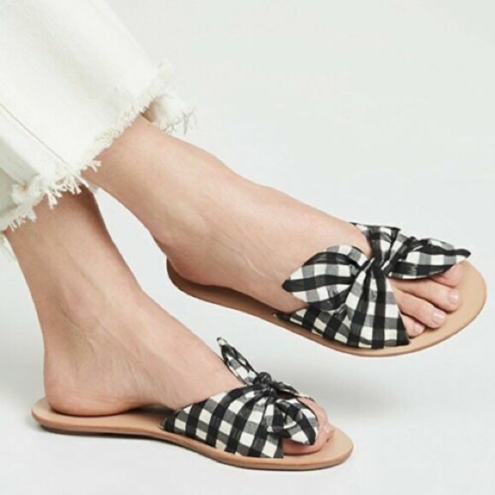 NWT Loeffler Randall Phoebe Knotted Gingham Slide Sandals
